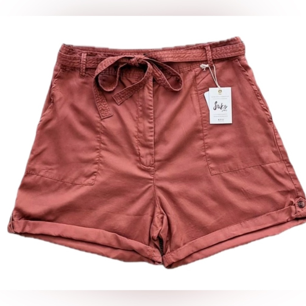 SUKO jeans High rise lightweight tencel rust red shorts size 12